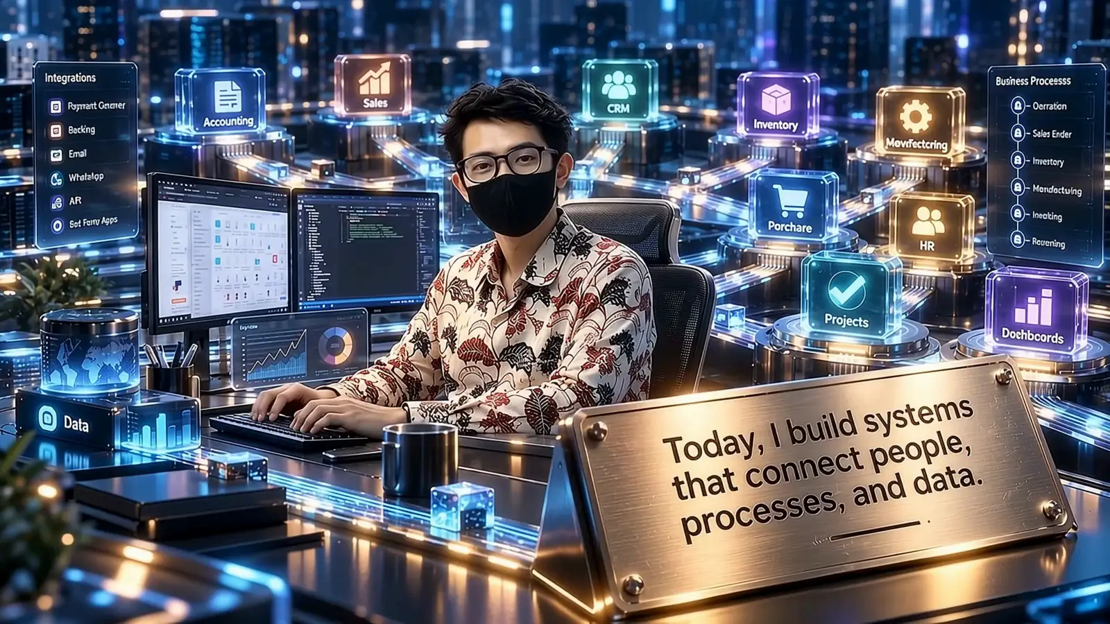 Opening scene: connected enterprise systems and Odoo workflows